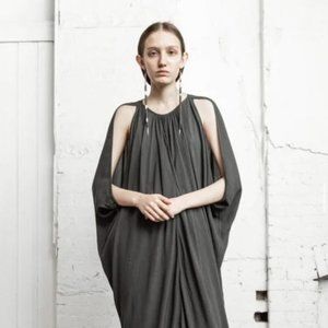 Nicholas K Ballan Maxi Dress (Olive-Black Dip Dye) Size XS Leather Trim